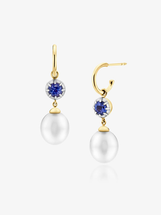 1.10ct South Sea Pearl, Tanzanite Oyster Earrings